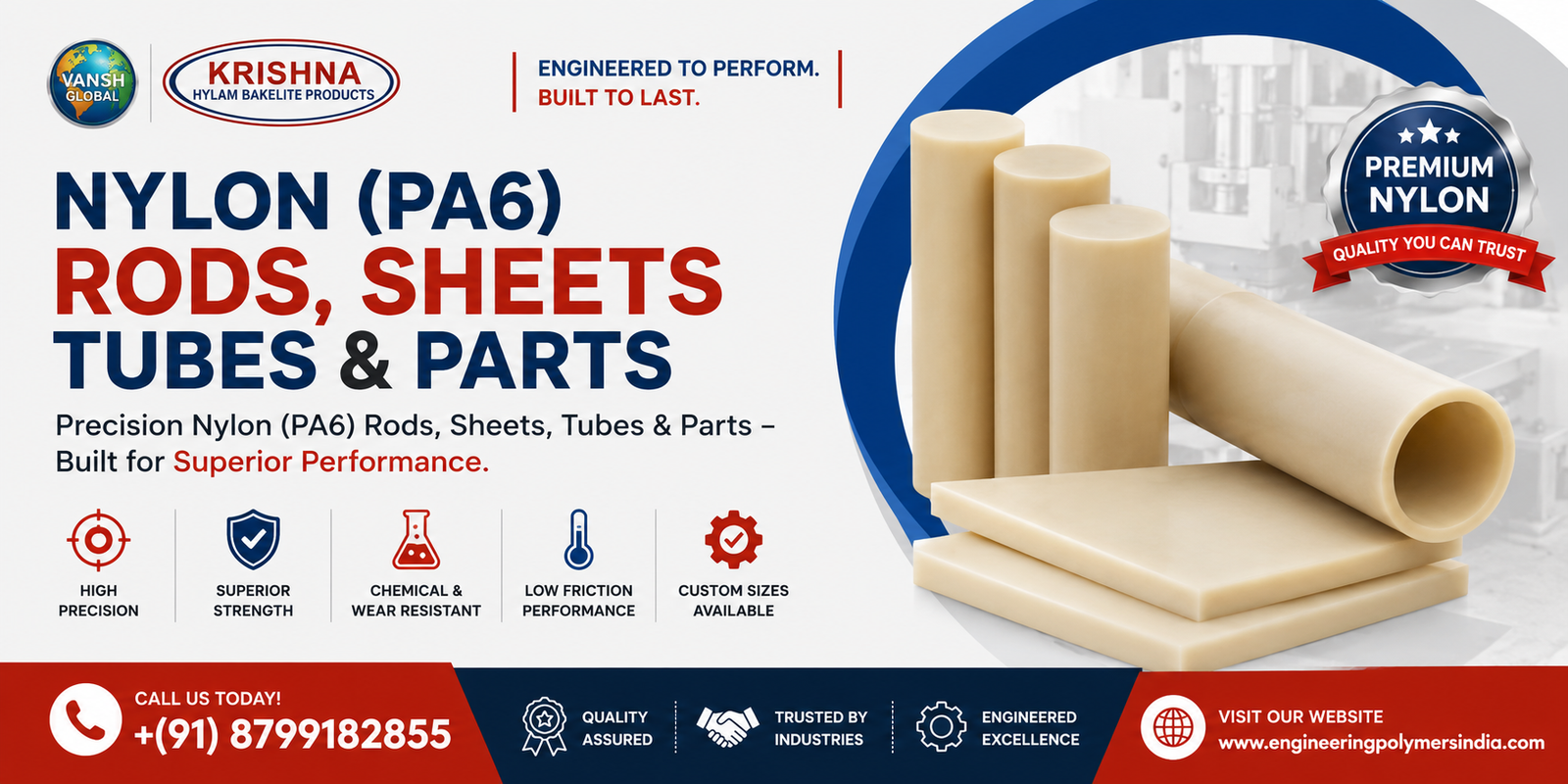 Nylon (PA6) Rods, Sheets and Tubes and Parts
